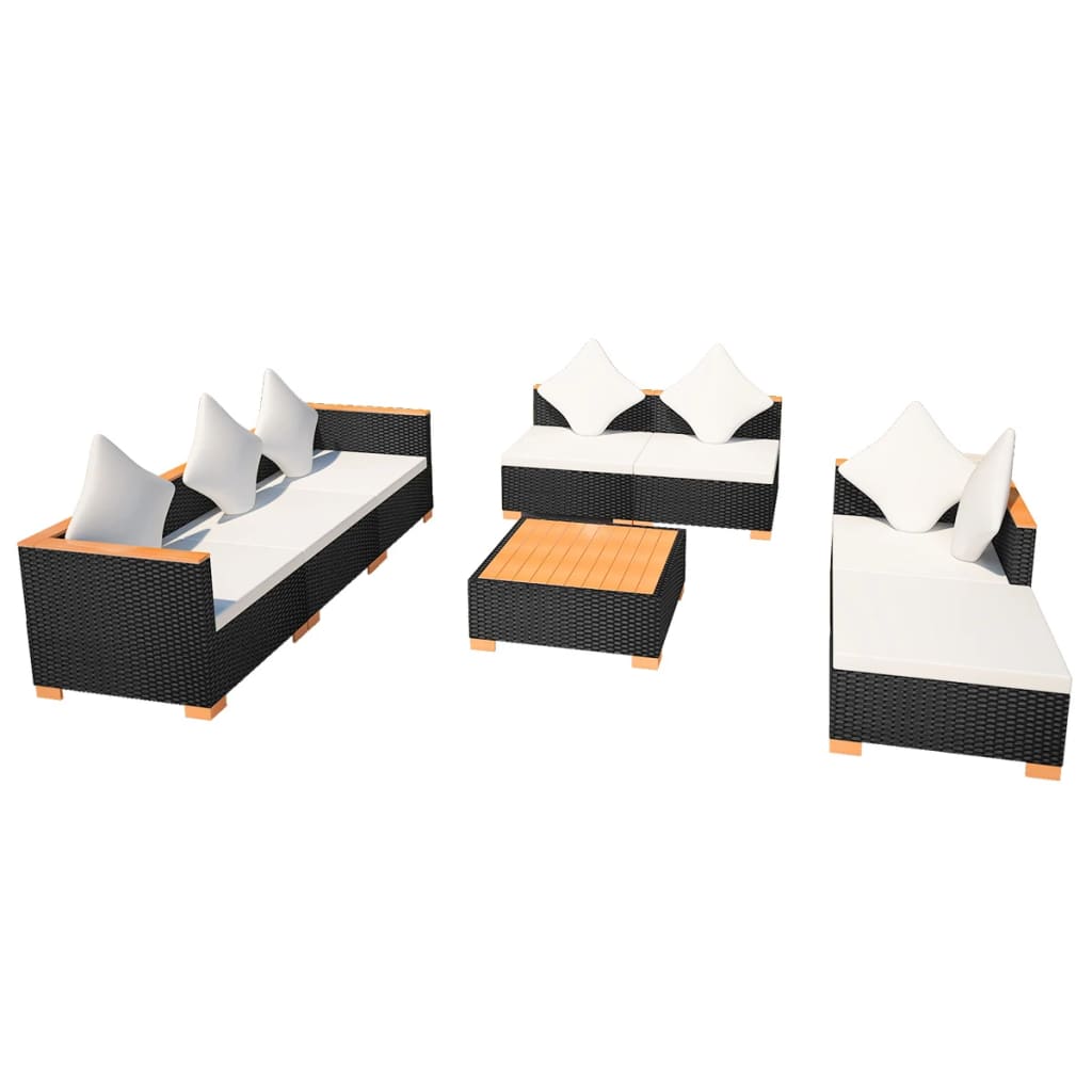Set mobilier de grădină cu perne, 8 piese, negru, poliratan GartenMobel Dekor