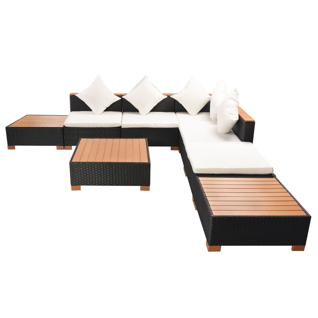 Set mobilier de grădină cu perne, 8 piese, negru, poliratan GartenMobel Dekor