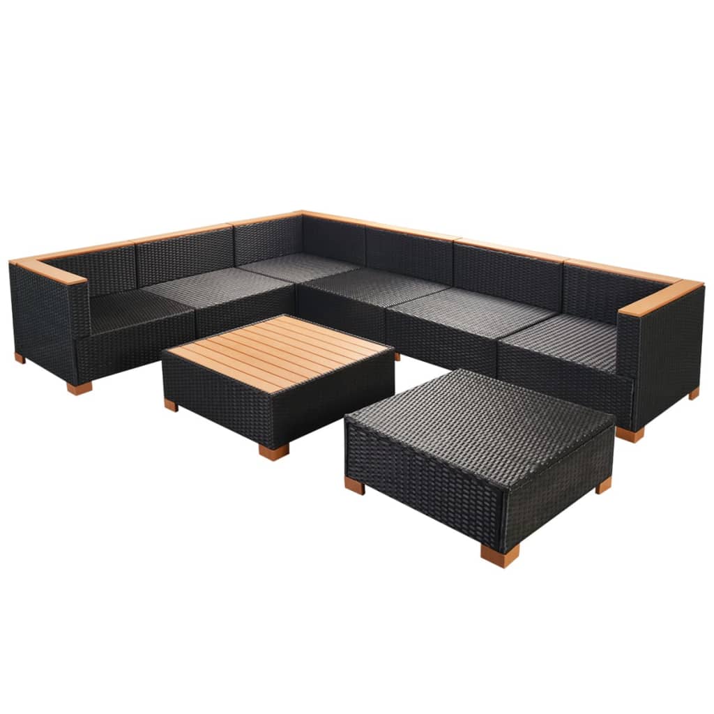Set mobilier de grădină cu perne, 8 piese, negru, poliratan GartenMobel Dekor