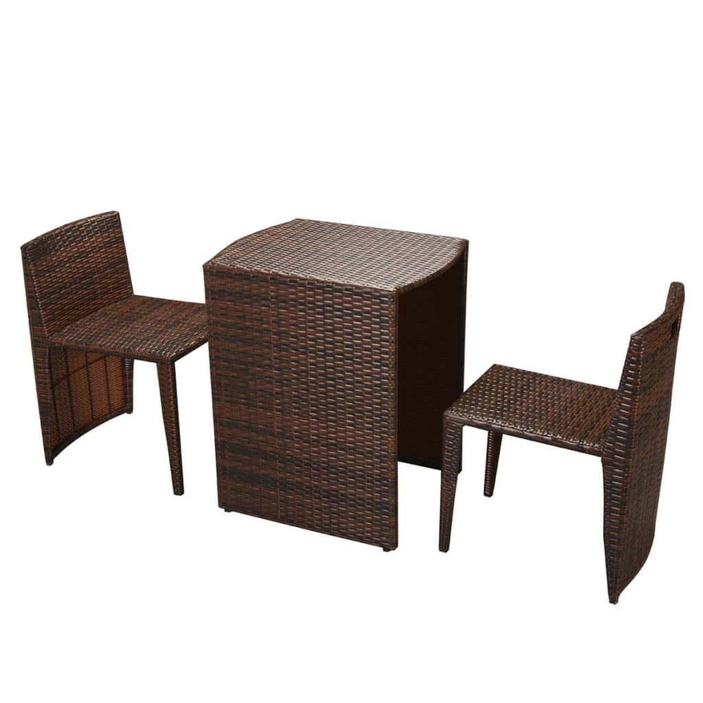 Set mobilier bistro cu perne, 3 piese, maro, poliratan GartenMobel Dekor