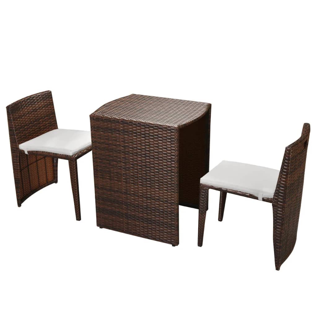 Set mobilier bistro cu perne, 3 piese, maro, poliratan GartenMobel Dekor