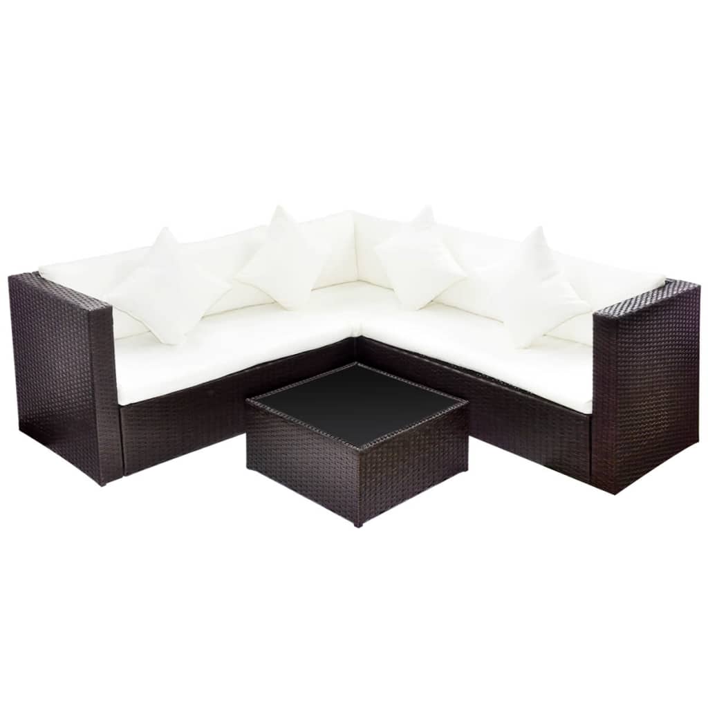 Set mobilier de grădină cu perne, 4 piese, maro, poliratan GartenMobel Dekor