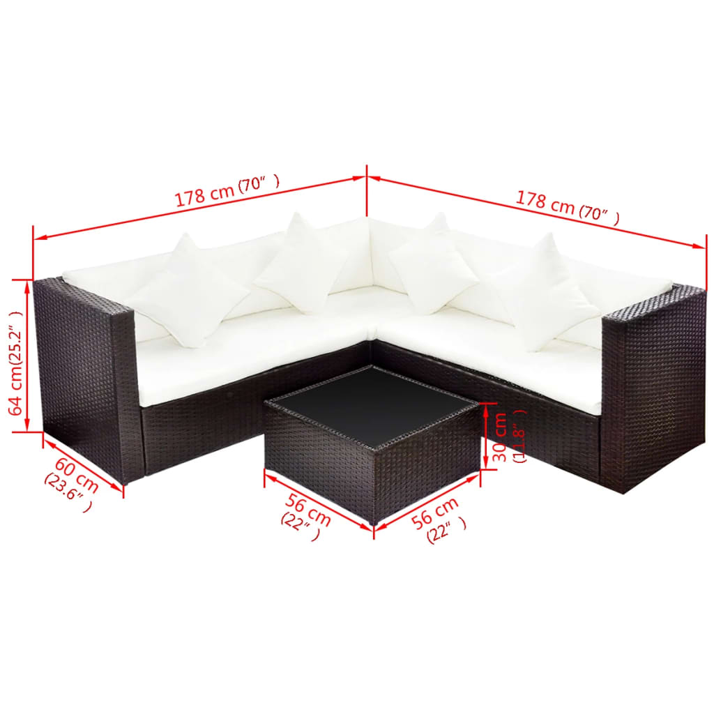 Set mobilier de grădină cu perne, 4 piese, maro, poliratan GartenMobel Dekor