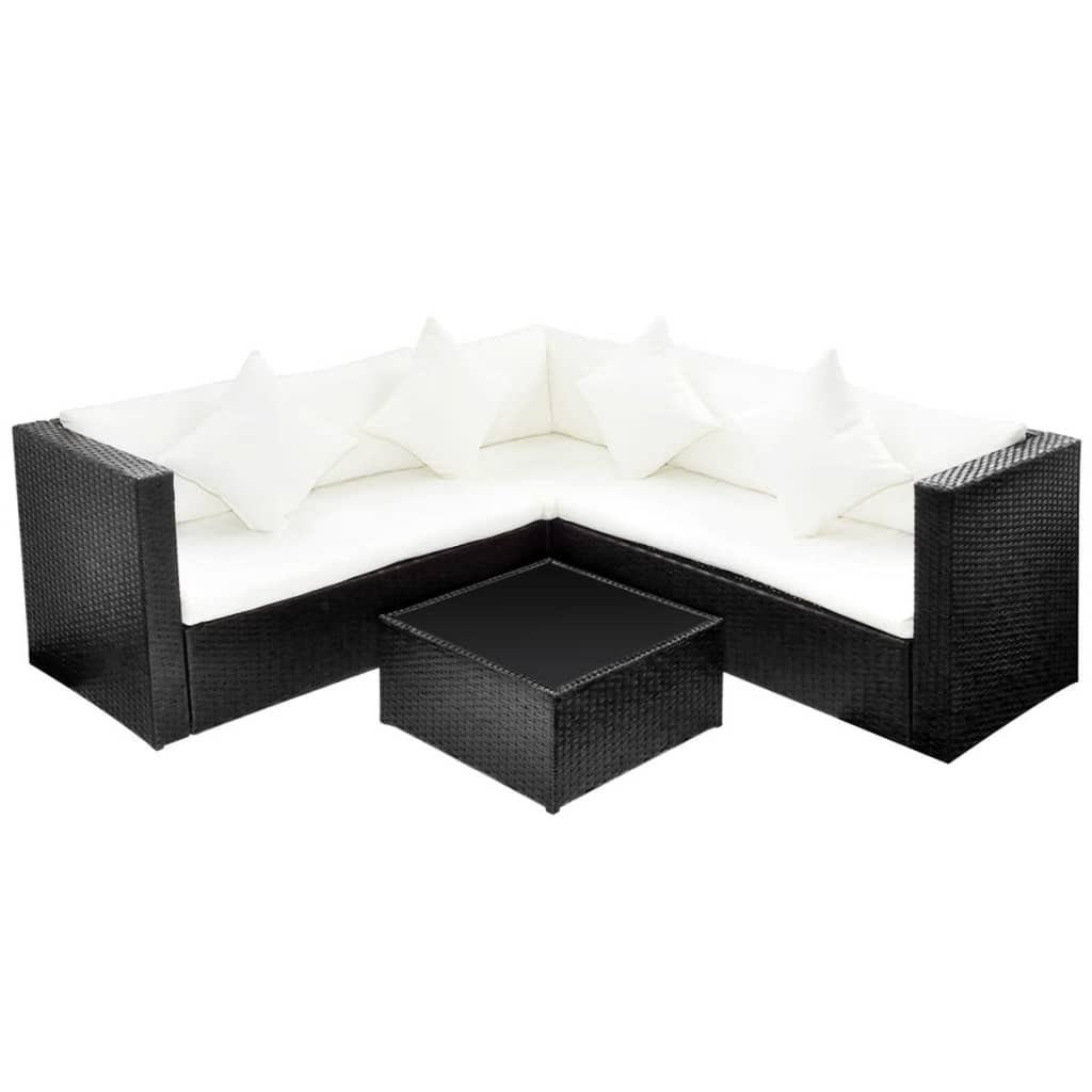 Set mobilier de grădină cu perne, 4 piese, negru, poliratan GartenMobel Dekor