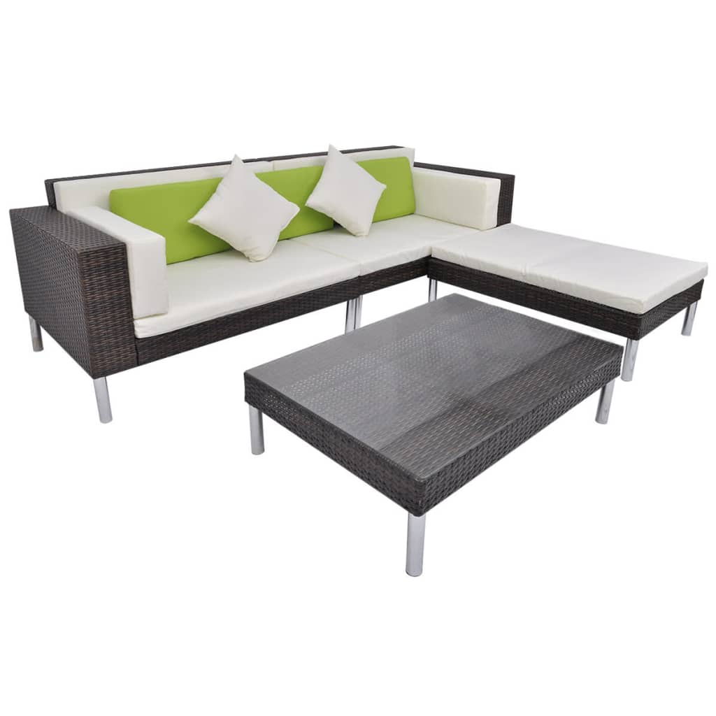 Set mobilier de grădină cu perne, 4 piese, maro, poliratan GartenMobel Dekor