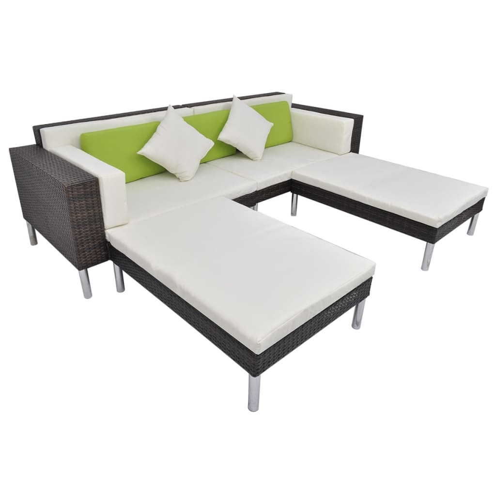 Set mobilier de grădină cu perne, 4 piese, maro, poliratan GartenMobel Dekor