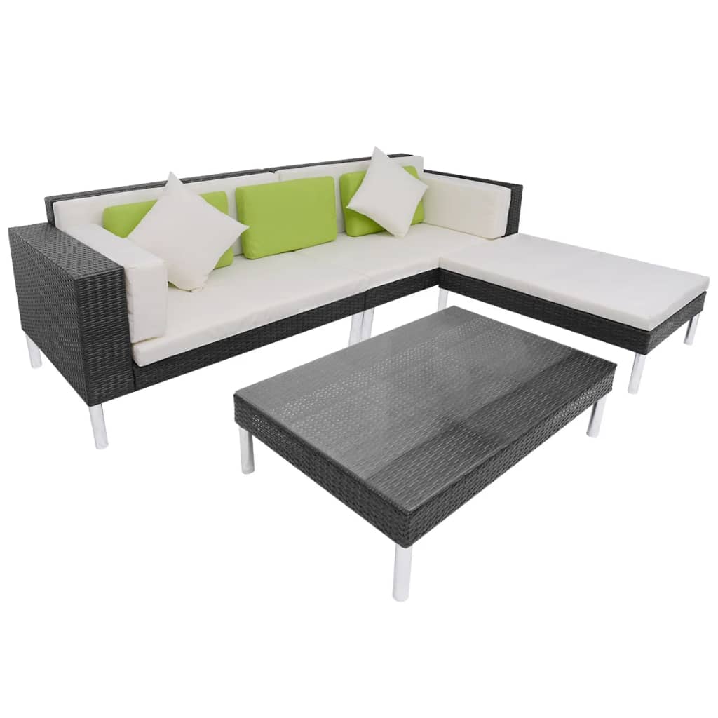 Set mobilier de grădină cu perne, 4 piese, negru, poliratan GartenMobel Dekor