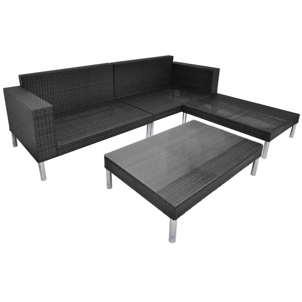 Set mobilier de grădină cu perne, 4 piese, negru, poliratan GartenMobel Dekor