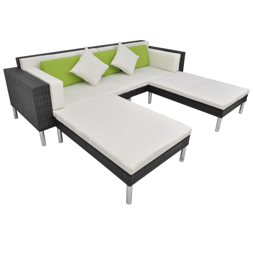 Set mobilier de grădină cu perne, 4 piese, negru, poliratan GartenMobel Dekor