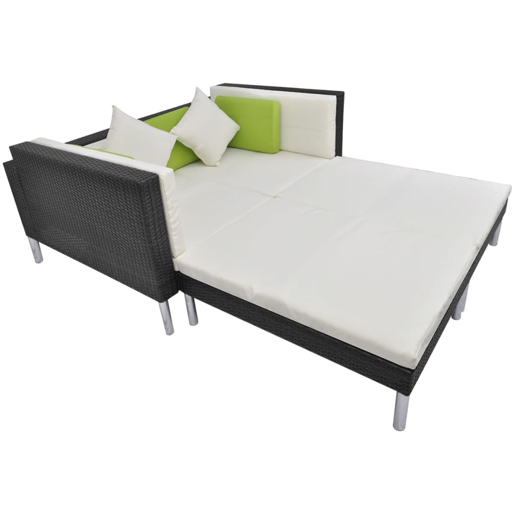 Set mobilier de grădină cu perne, 4 piese, negru, poliratan GartenMobel Dekor