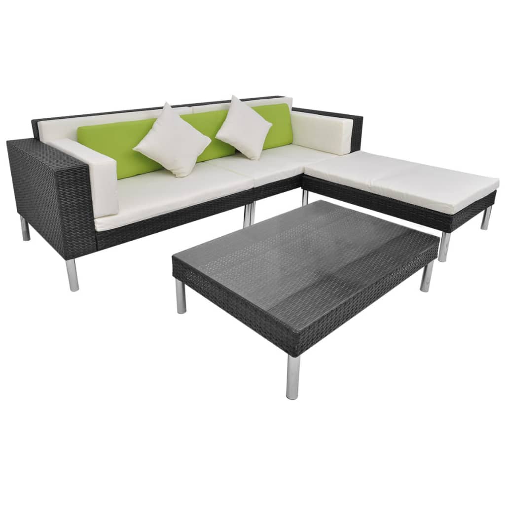 Set mobilier de grădină cu perne, 4 piese, negru, poliratan GartenMobel Dekor