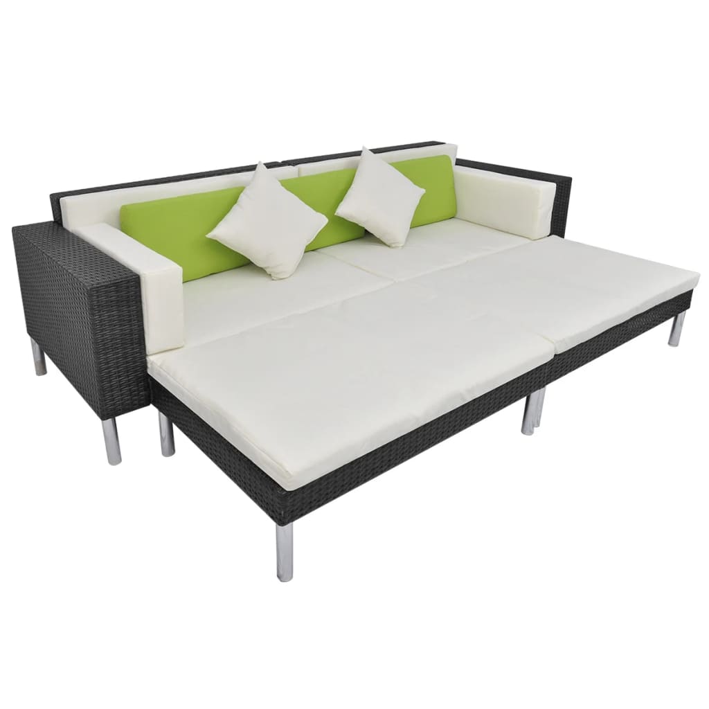 Set mobilier de grădină cu perne, 4 piese, negru, poliratan GartenMobel Dekor
