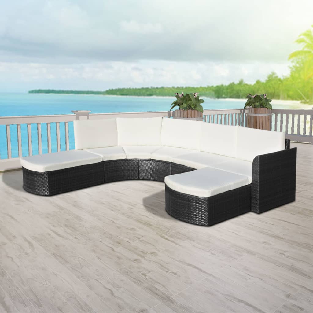 Set mobilier de grădină cu perne, 4 piese, negru, poliratan GartenMobel Dekor