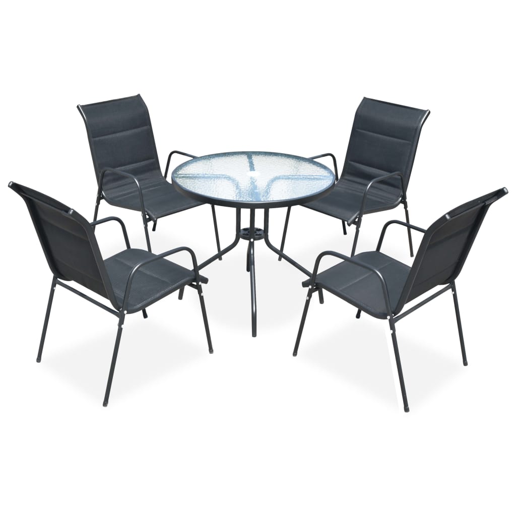 Set mobilier de exterior, 5 piese, negru, oțel GartenMobel Dekor