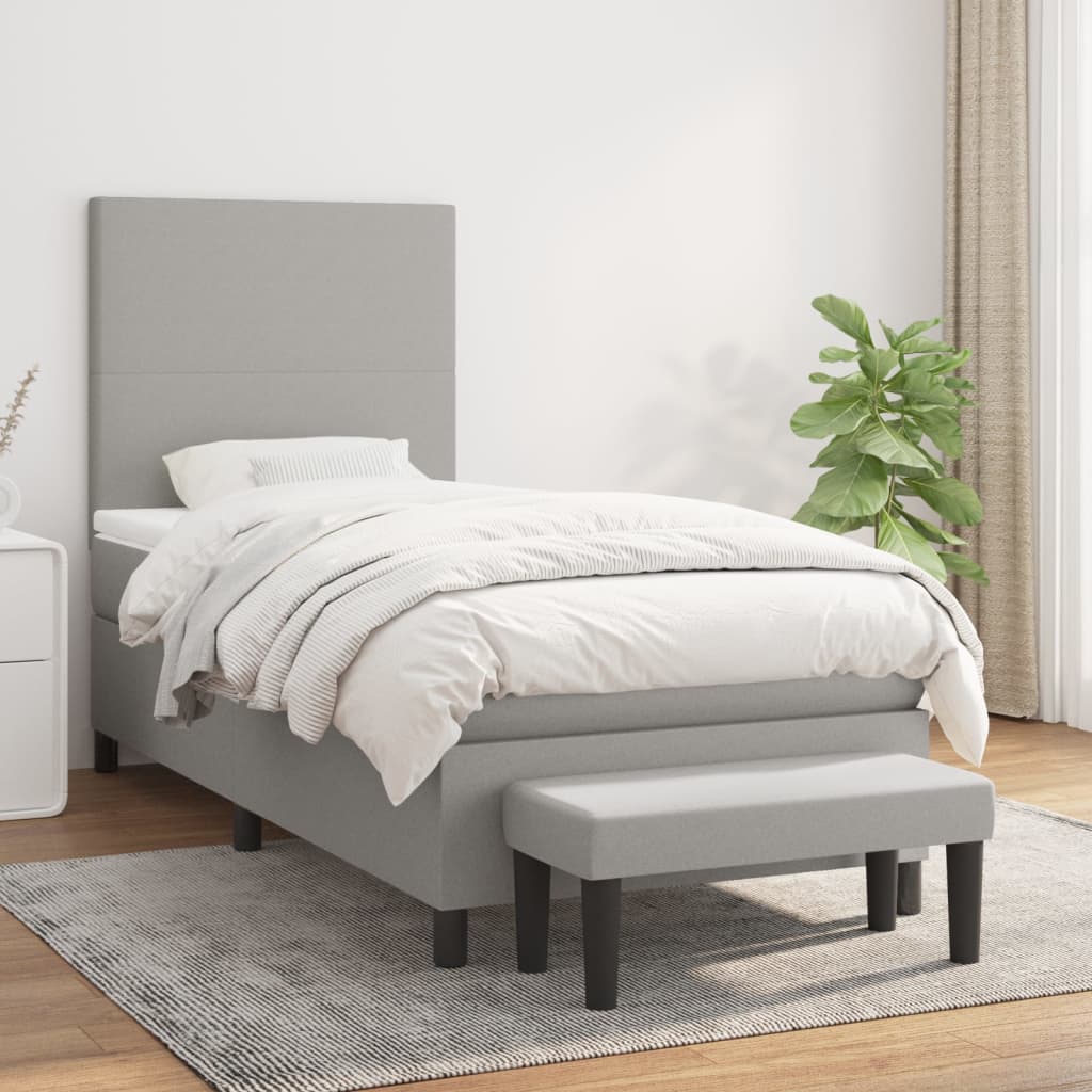 Pat box spring cu saltea, gri deschis, 100x200 cm, textil GartenMobel Dekor