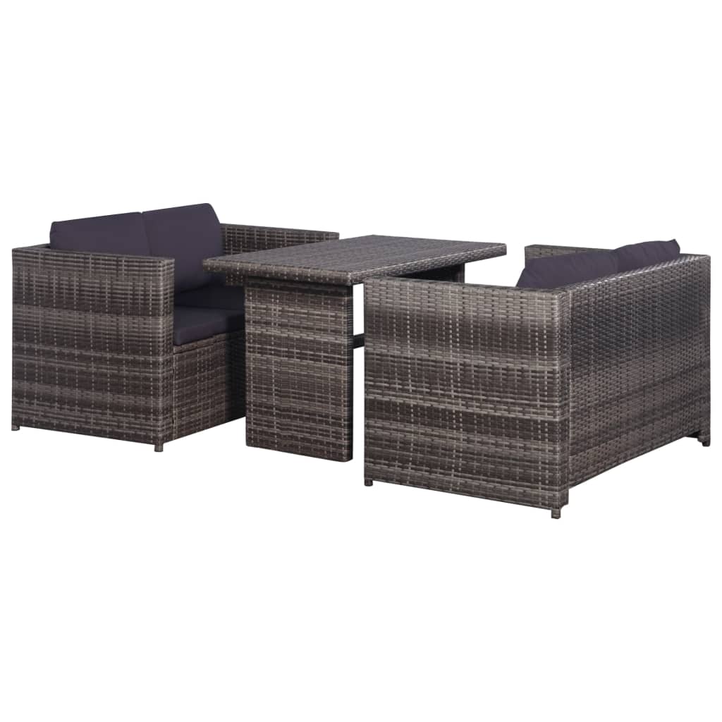 Set mobilier bistro cu perne, 3 piese, gri, poliratan GartenMobel Dekor