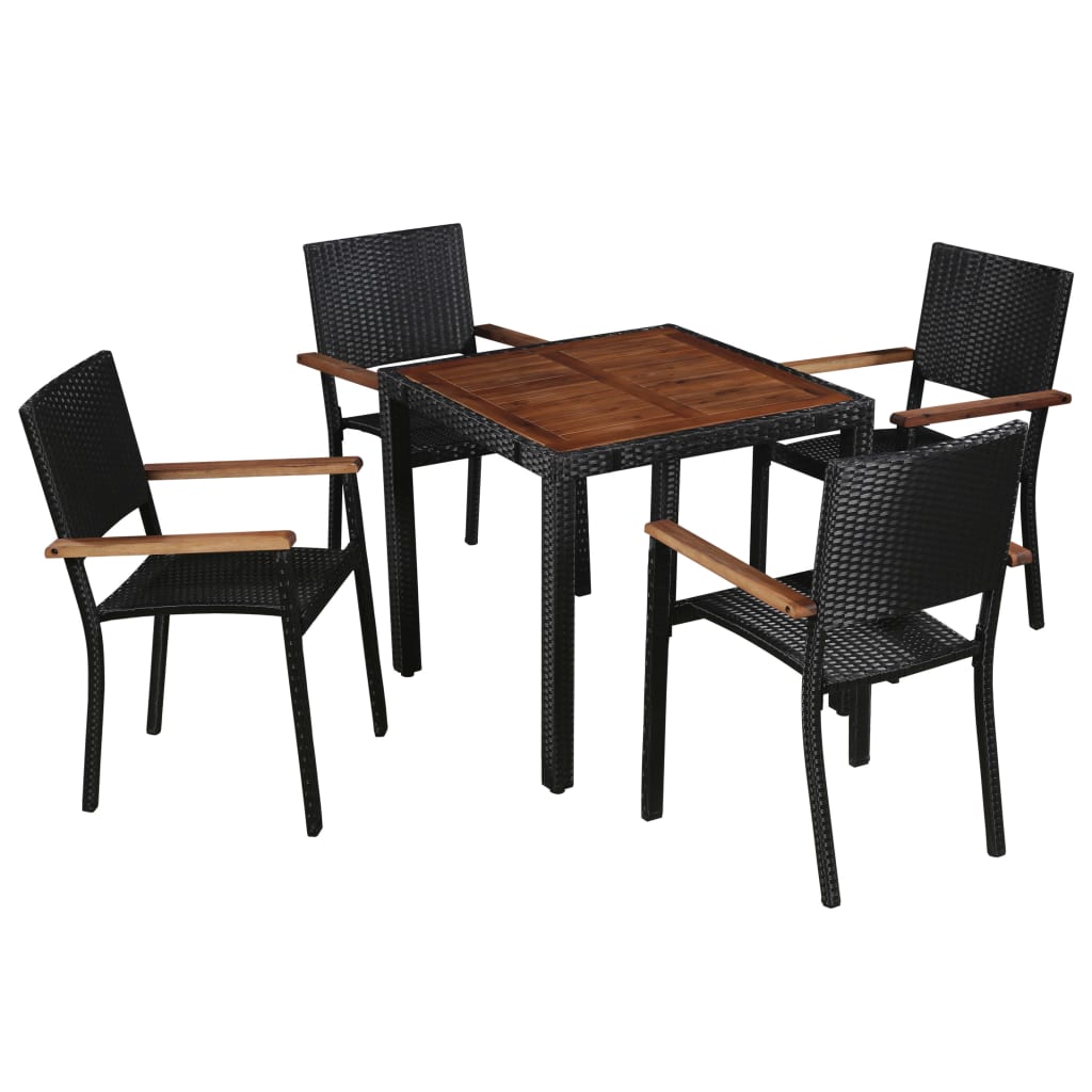 Set mobilier de exterior, 5 piese negru, poliratan, lemn acacia GartenMobel Dekor