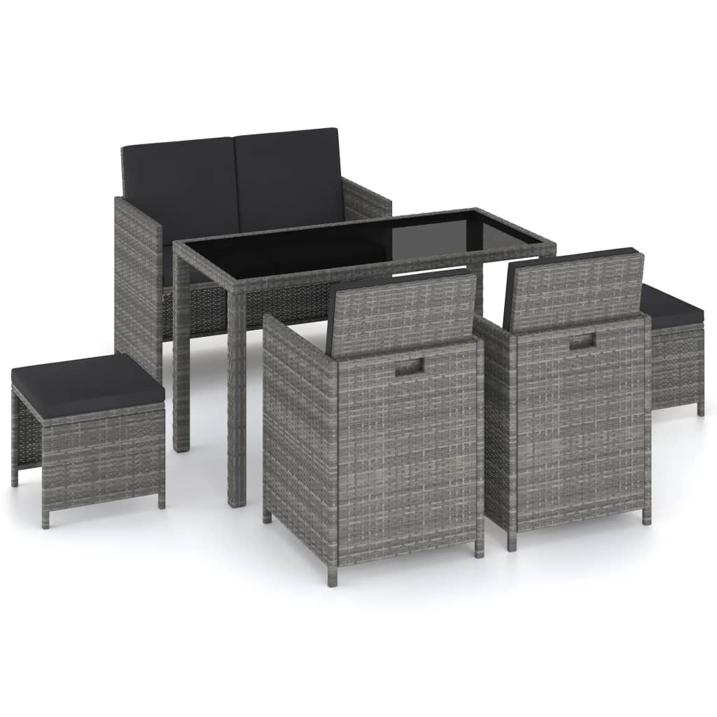 Set mobilier de exterior cu perne, 6 piese, gri, poliratan GartenMobel Dekor
