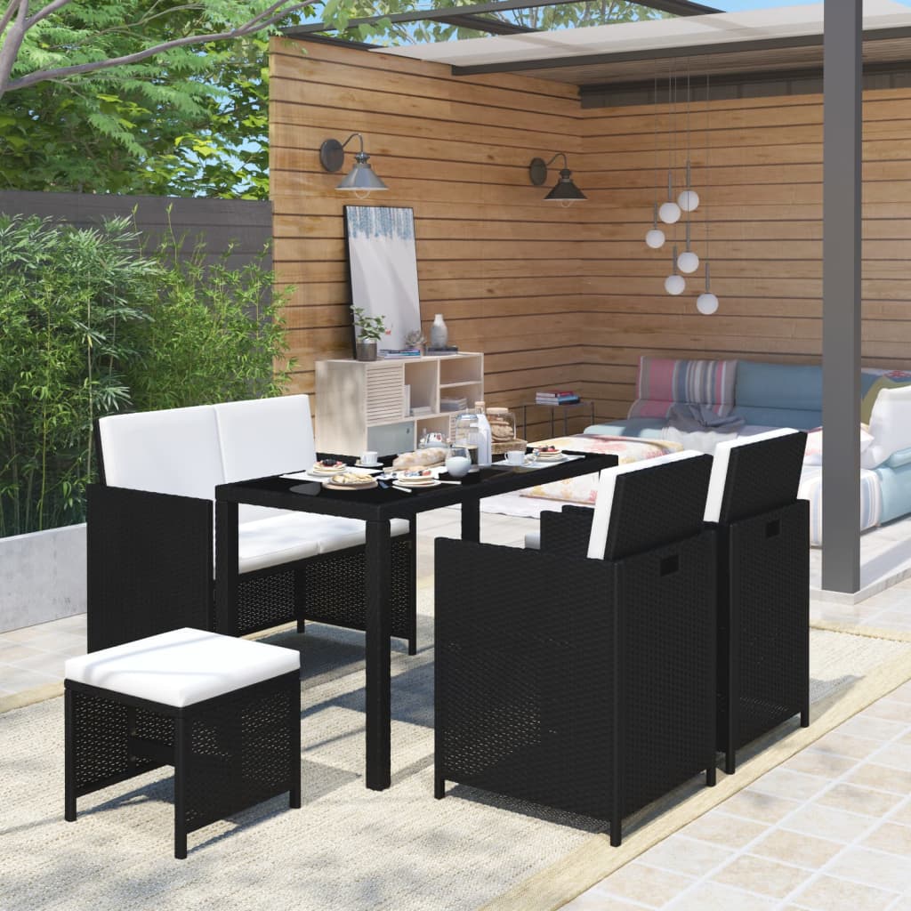 Set mobilier de exterior cu perne, 6 piese, negru, poliratan GartenMobel Dekor