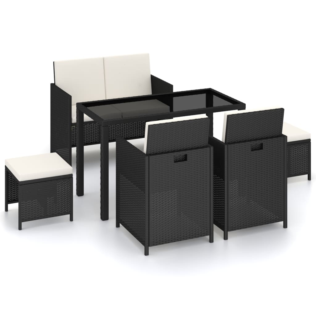 Set mobilier de exterior cu perne, 6 piese, negru, poliratan GartenMobel Dekor