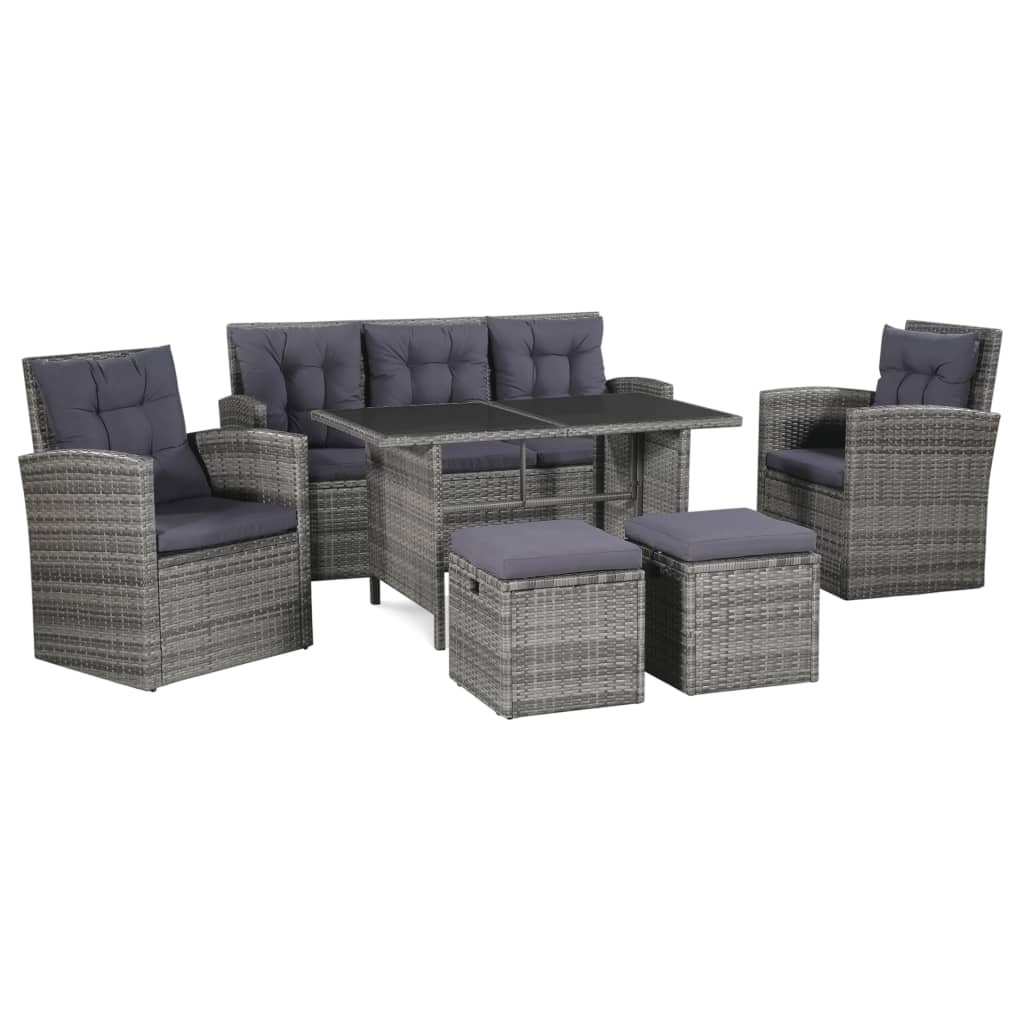 Set mobilier de grădină cu perne, 6 piese, gri, poliratan GartenMobel Dekor
