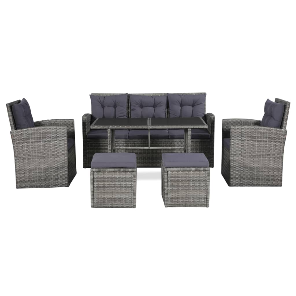 Set mobilier de grădină cu perne, 6 piese, gri, poliratan GartenMobel Dekor