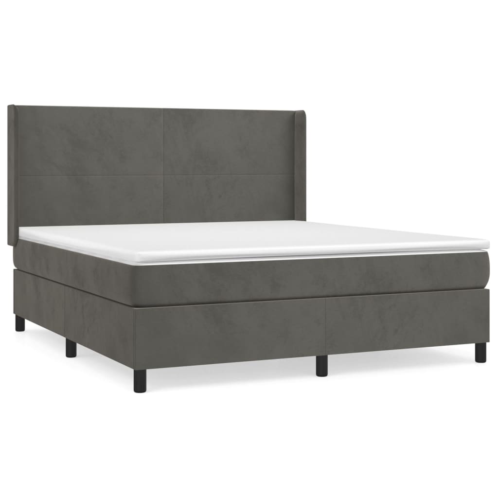 Pat box spring cu saltea, gri închis, 160x200 cm, catifea GartenMobel Dekor