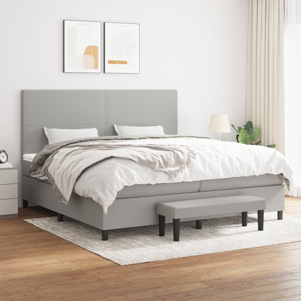 Pat box spring cu saltea, gri deschis, 200x200 cm, textil GartenMobel Dekor