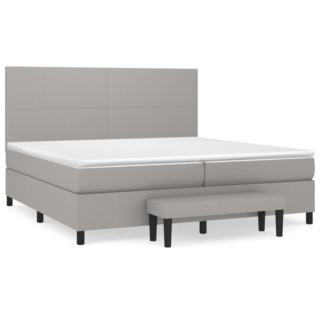Pat box spring cu saltea, gri deschis, 200x200 cm, textil GartenMobel Dekor