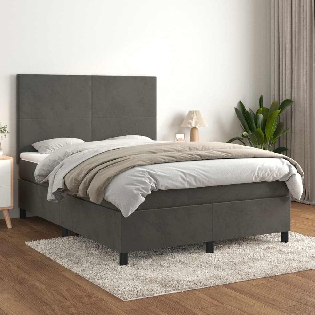 Pat box spring cu saltea, gri închis, 140x200 cm, catifea GartenMobel Dekor
