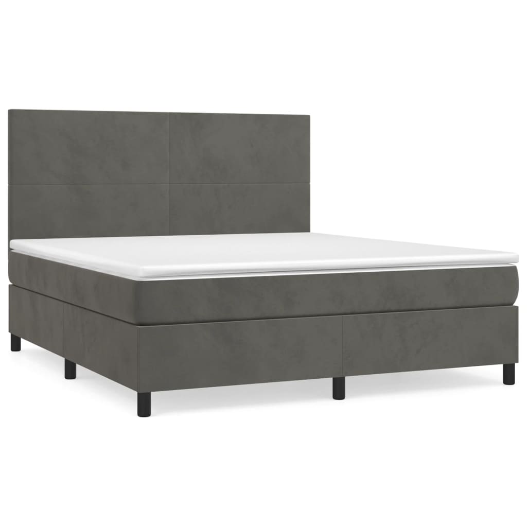 Pat box spring cu saltea, gri închis, 160x200 cm, catifea GartenMobel Dekor