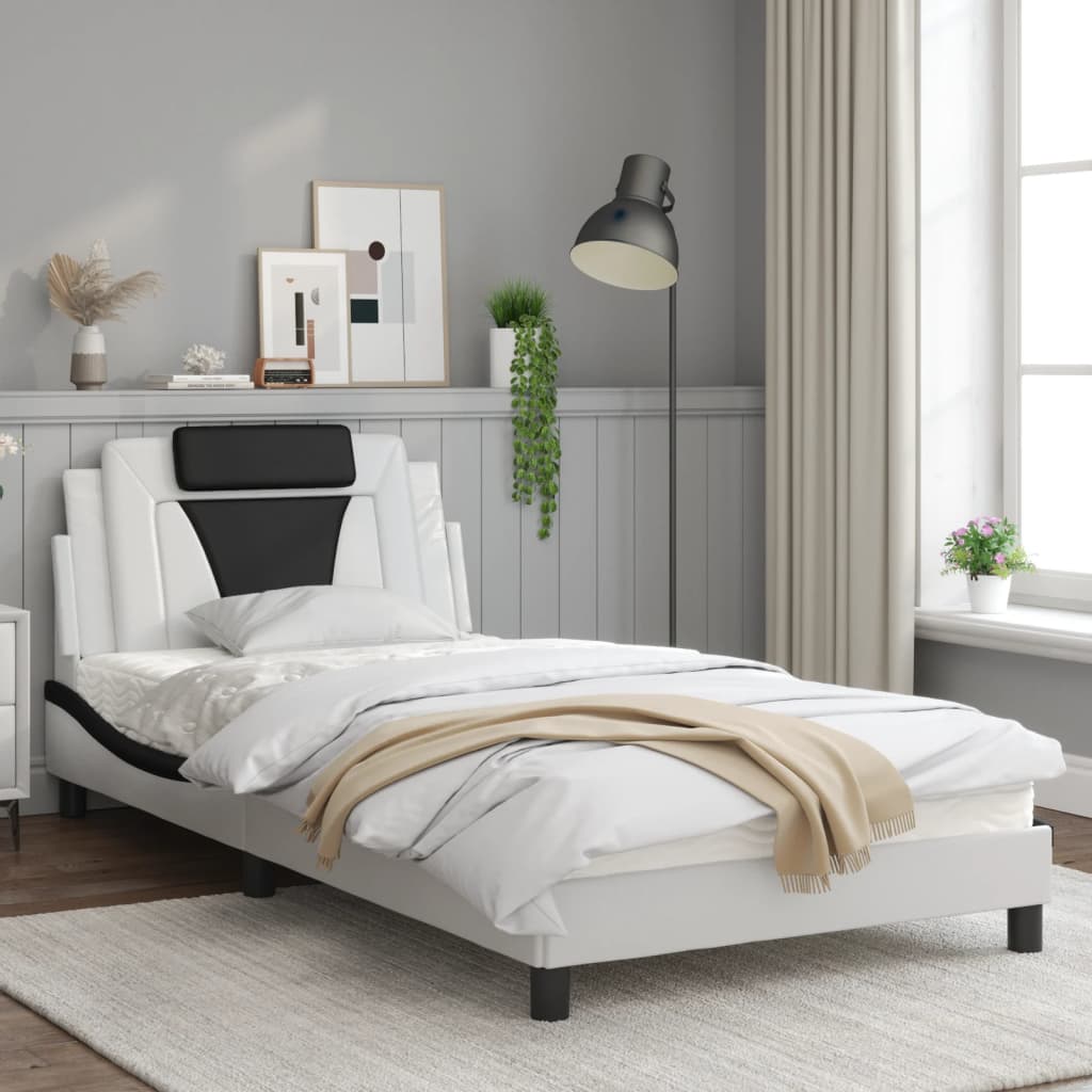 Cadru de pat cu tăblie alb și negru 100x200cm piele artificială GartenMobel Dekor