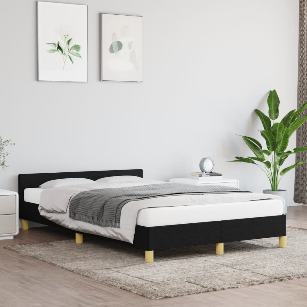 Cadru de pat cu tăblie, negru, 120x190 cm, material textil GartenMobel Dekor