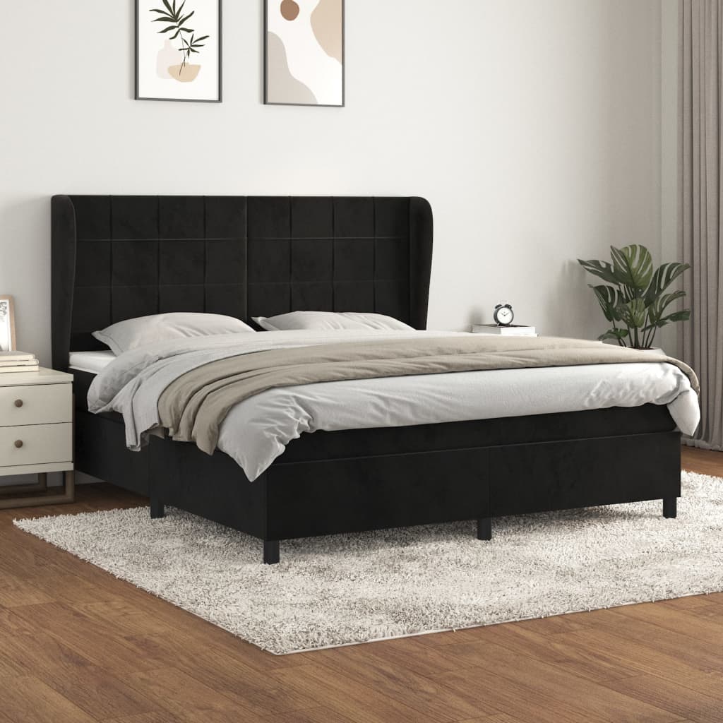 Pat box spring cu saltea, negru, 160x200 cm, catifea GartenMobel Dekor
