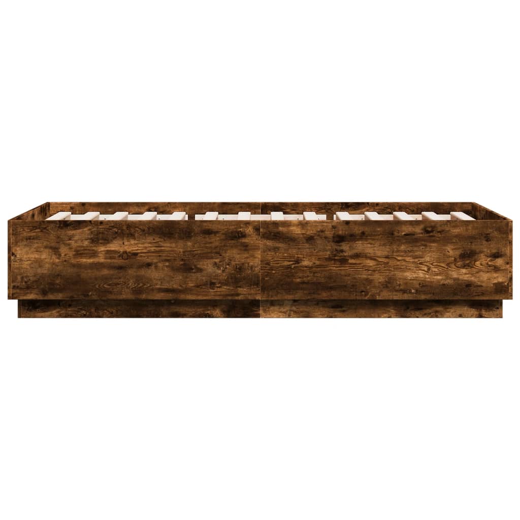 Cadru de pat cu LED, stejar fumuriu, 90x200 cm, lemn prelucrat GartenMobel Dekor