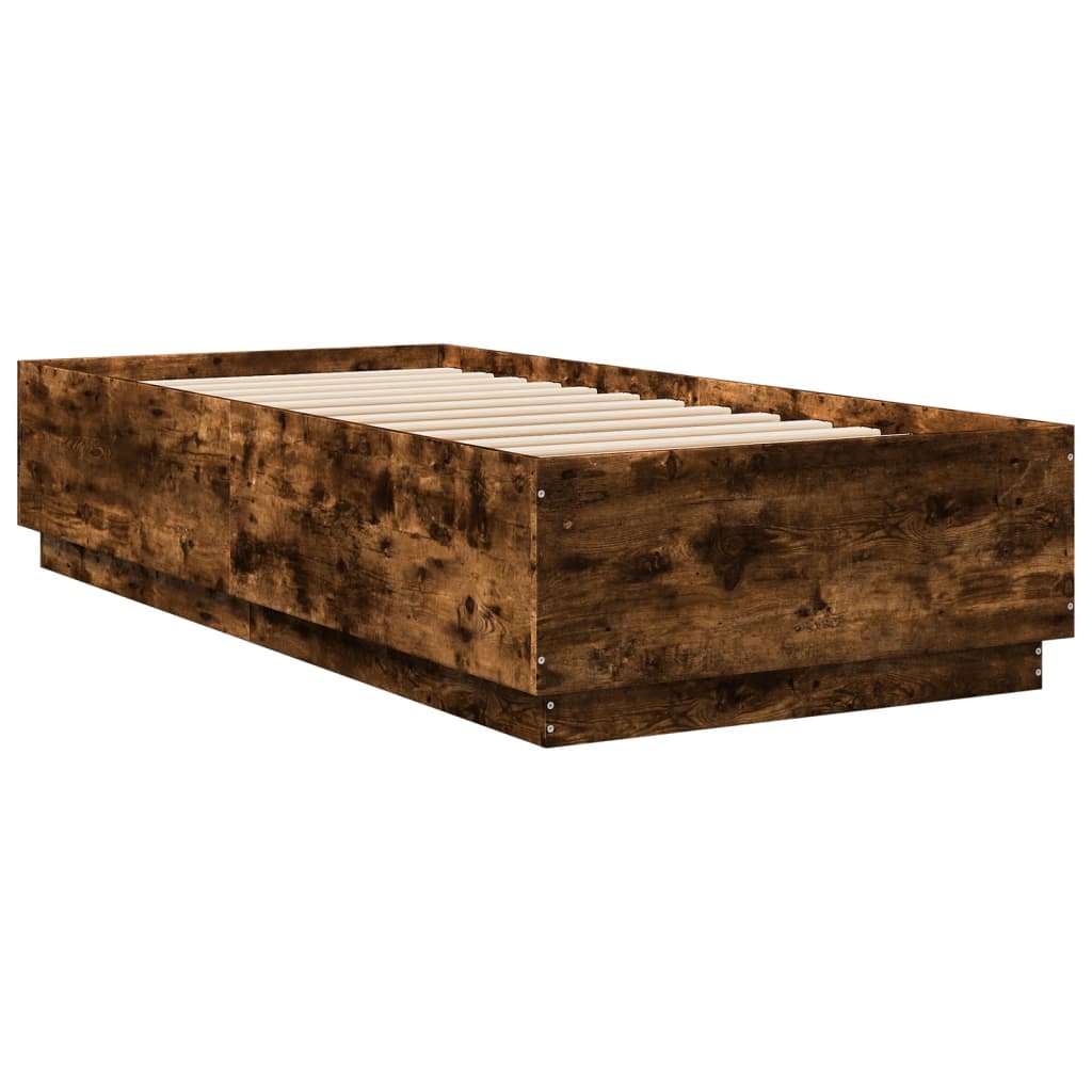 Cadru de pat cu LED, stejar fumuriu, 90x200 cm, lemn prelucrat GartenMobel Dekor