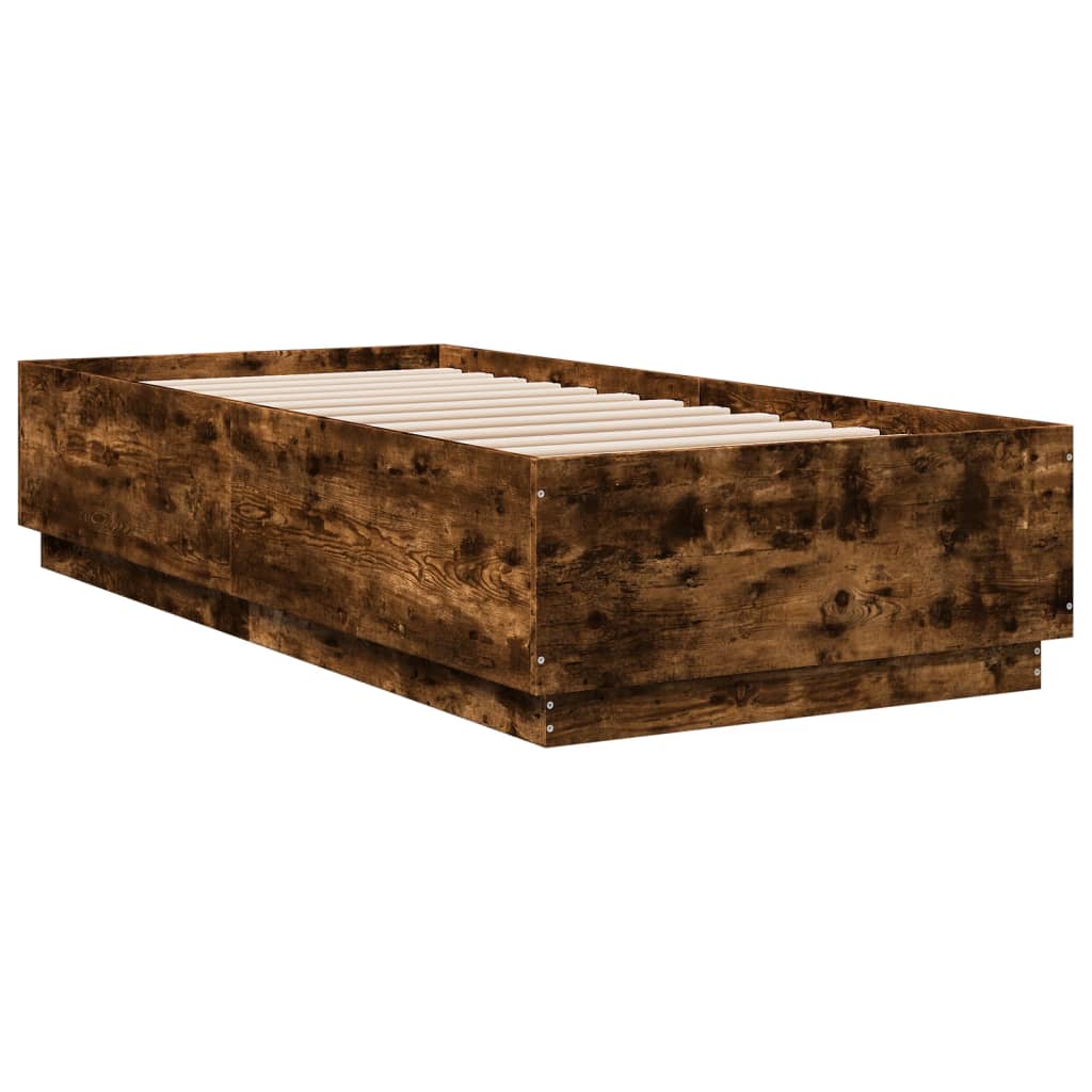 Cadru de pat cu LED, stejar fumuriu, 90x200 cm, lemn prelucrat GartenMobel Dekor