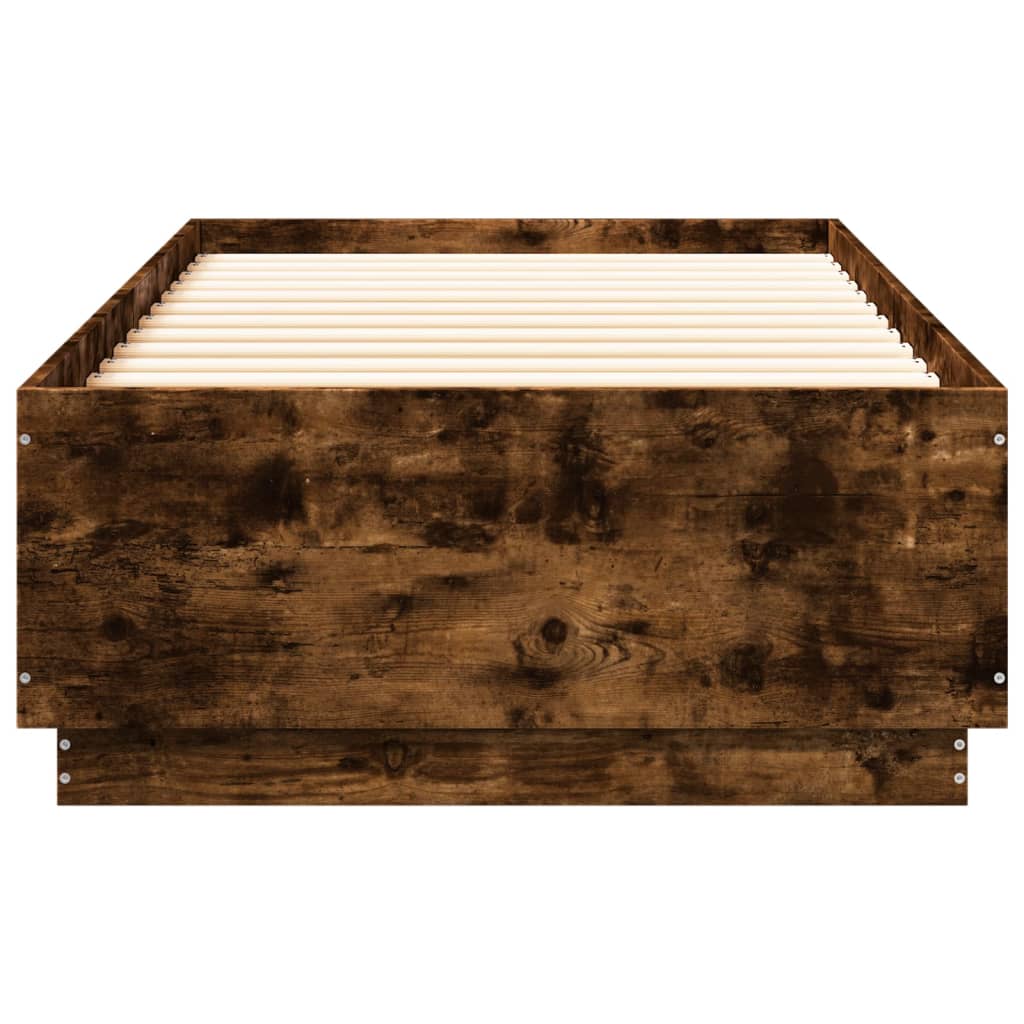 Cadru de pat cu LED, stejar fumuriu, 90x200 cm, lemn prelucrat GartenMobel Dekor