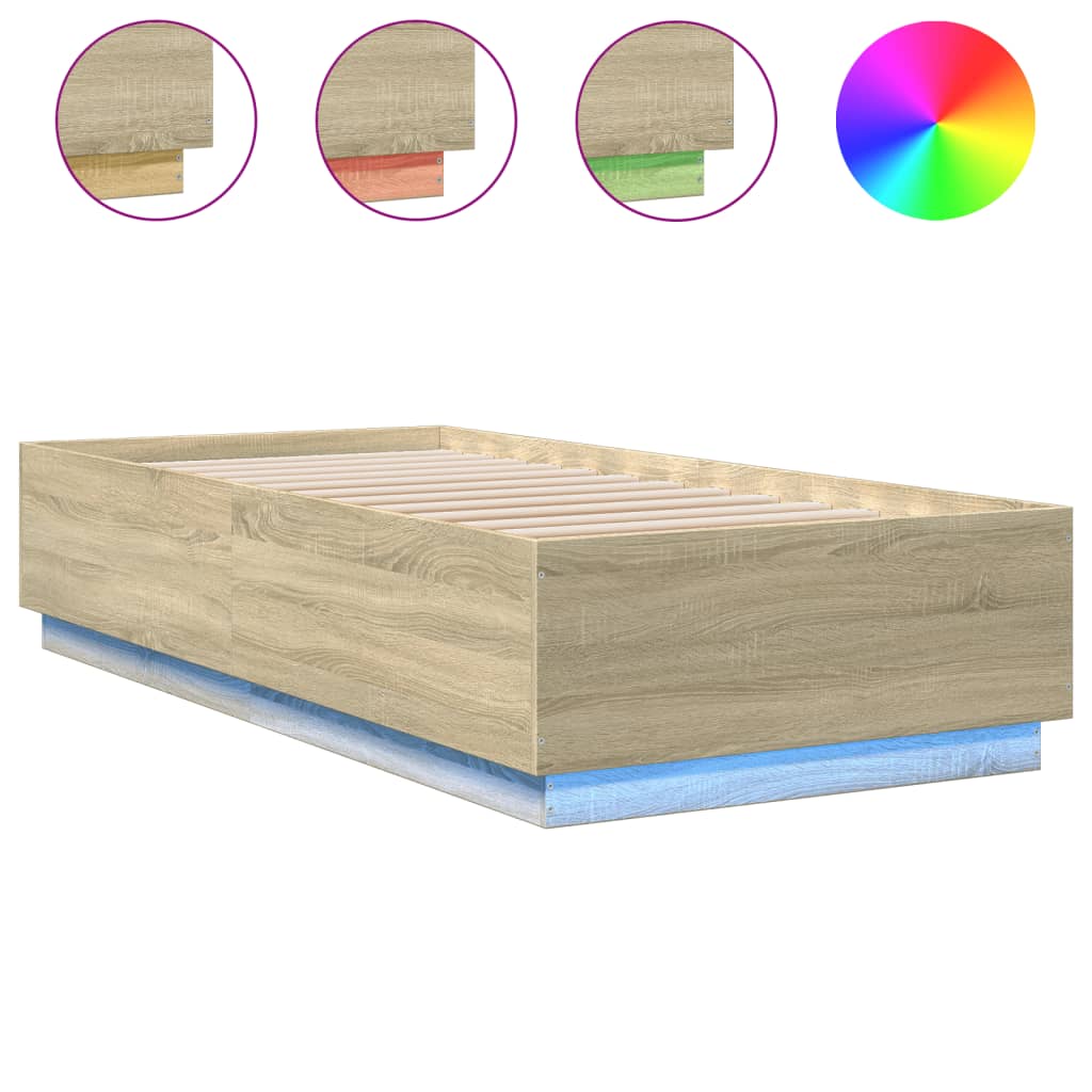 Cadru de pat cu LED, stejar sonoma, 90x200 cm, lemn prelucrat GartenMobel Dekor