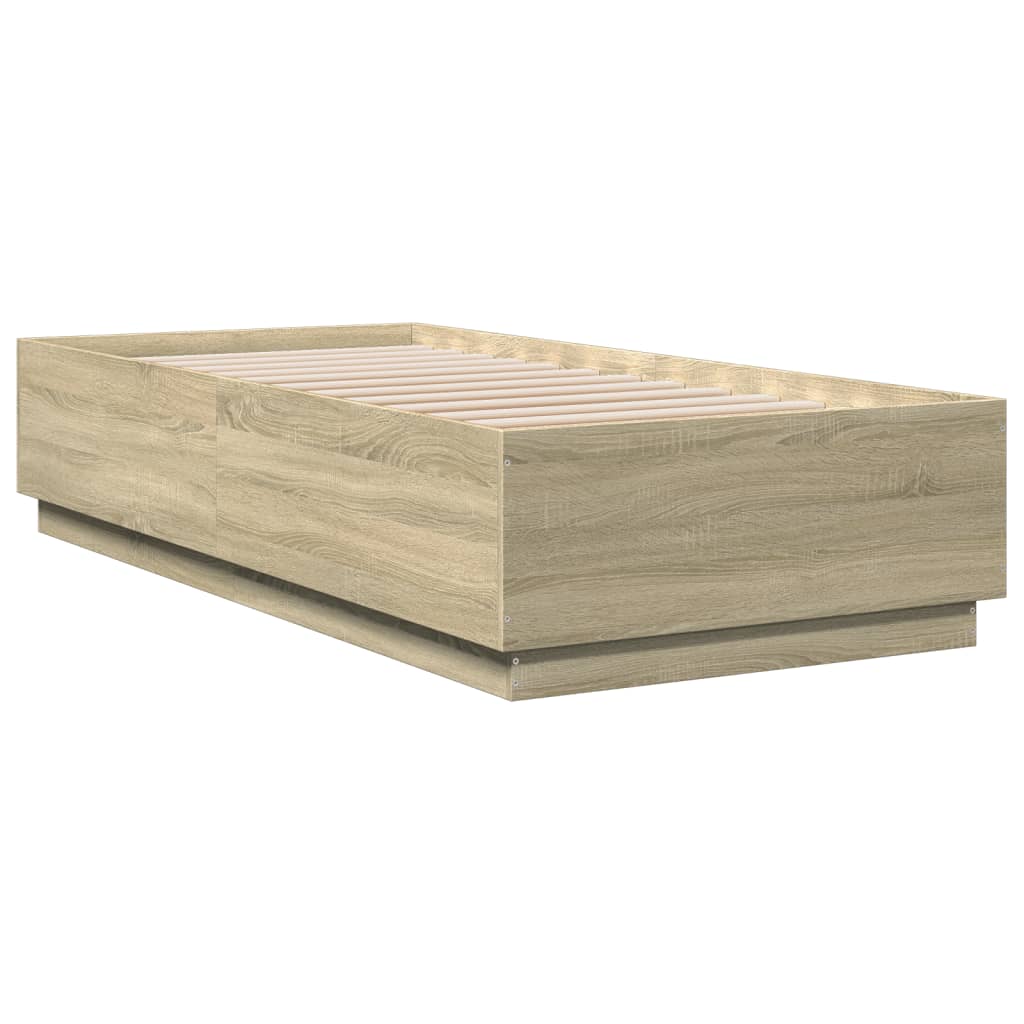 Cadru de pat cu LED, stejar sonoma, 90x200 cm, lemn prelucrat GartenMobel Dekor