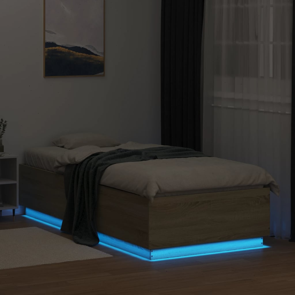 Cadru de pat cu LED, stejar sonoma, 90x200 cm, lemn prelucrat GartenMobel Dekor