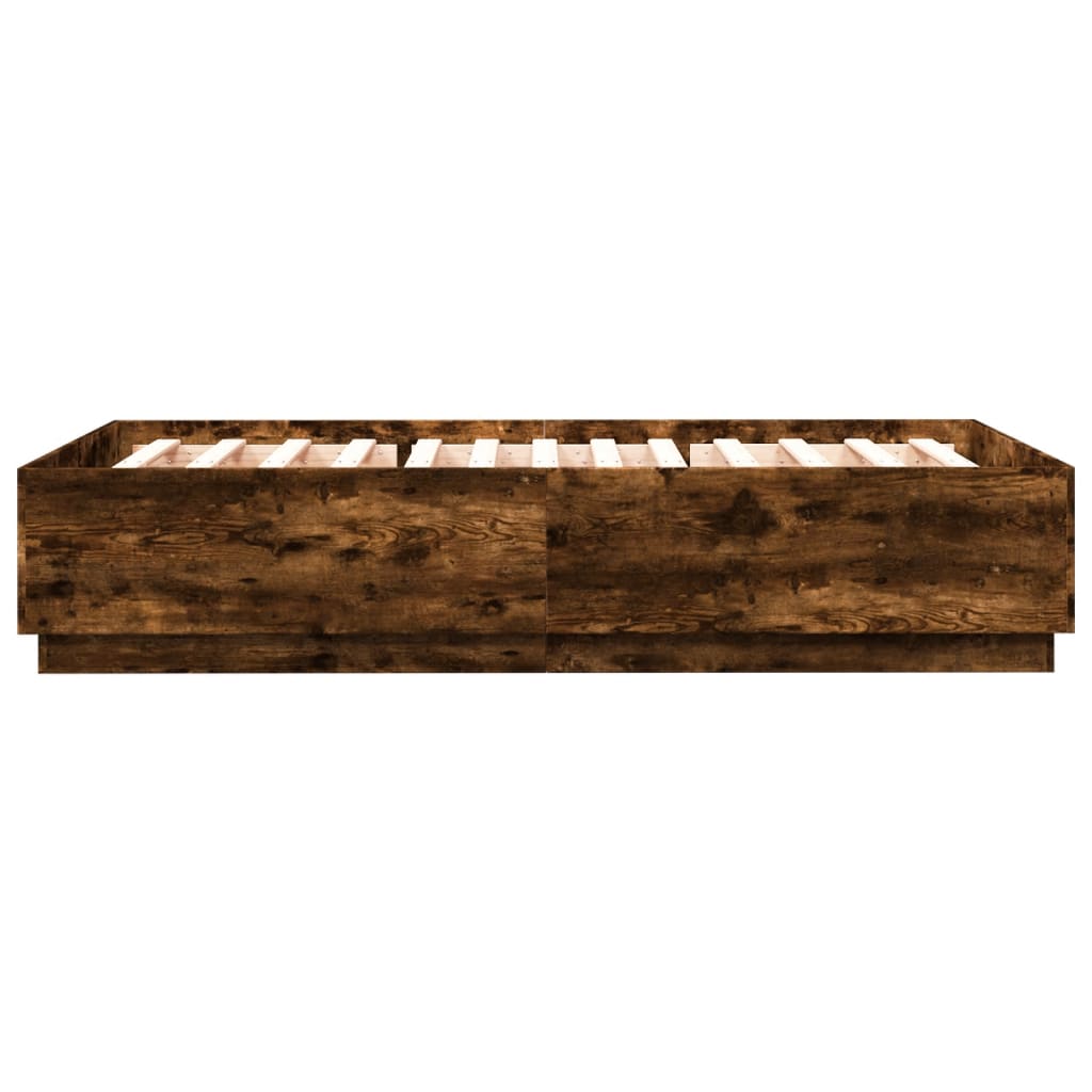 Cadru de pat cu LED stejar fumuriu 160x200cm lemn prelucrat GartenMobel Dekor