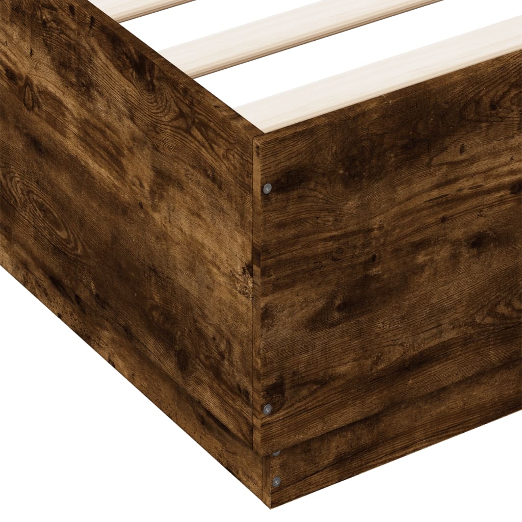 Cadru de pat cu LED stejar fumuriu 200x200cm lemn prelucrat GartenMobel Dekor