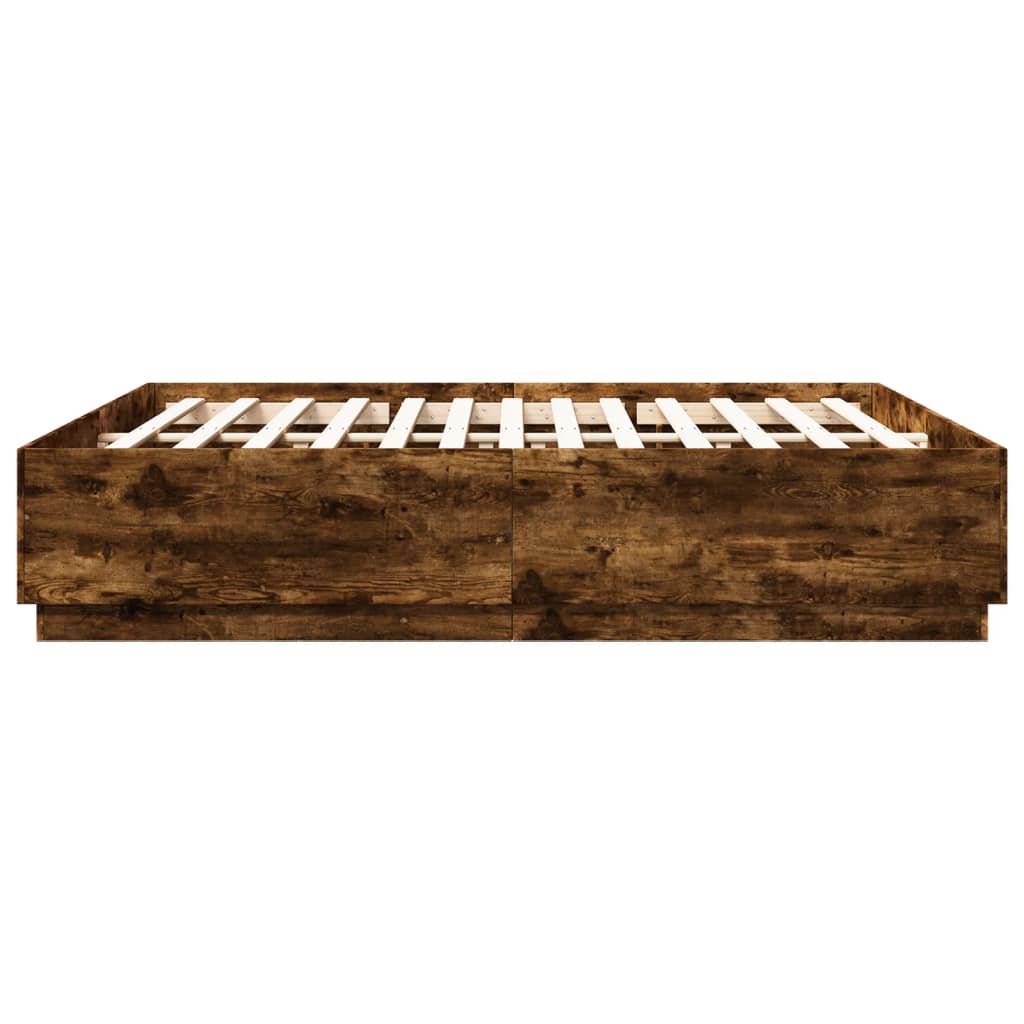 Cadru de pat cu LED stejar fumuriu 200x200cm lemn prelucrat GartenMobel Dekor