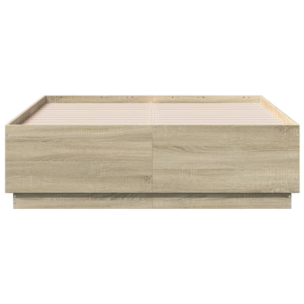 Cadru de pat cu LED stejar sonoma 120x190 cm lemn prelucrat GartenMobel Dekor