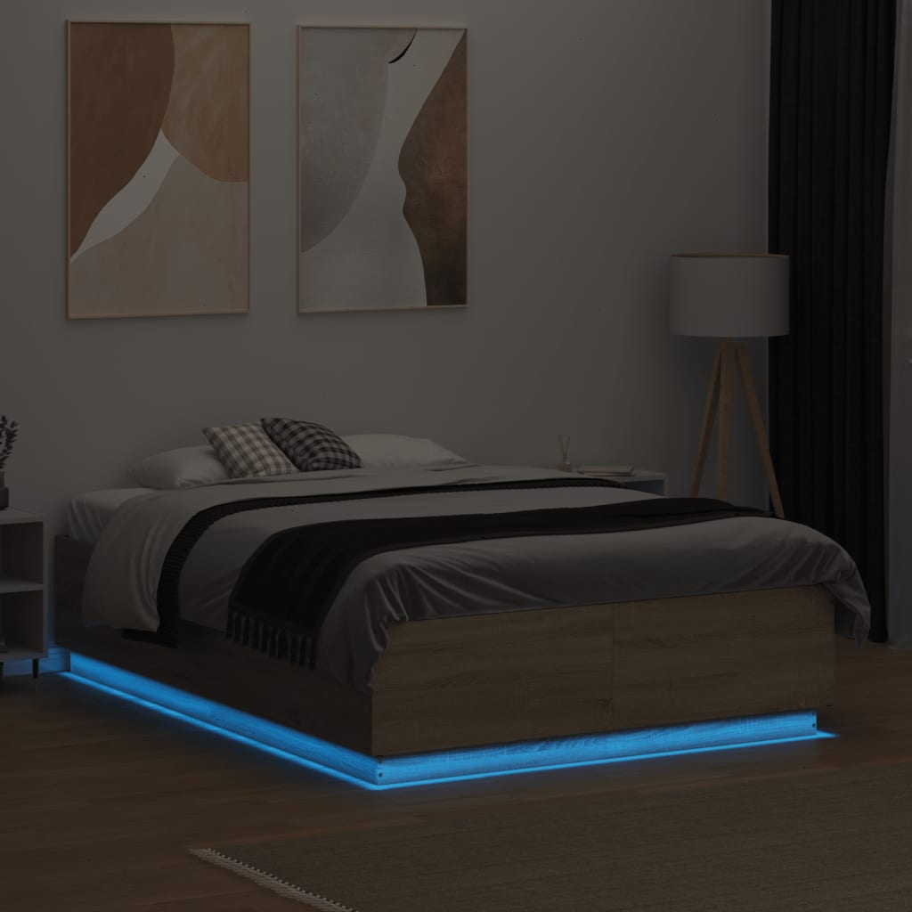 Cadru de pat cu LED stejar sonoma 120x190 cm lemn prelucrat GartenMobel Dekor