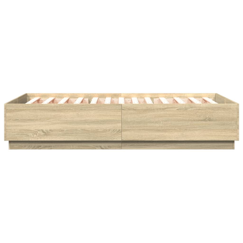 Cadru de pat cu LED stejar sonoma 150x200 cm lemn prelucrat GartenMobel Dekor