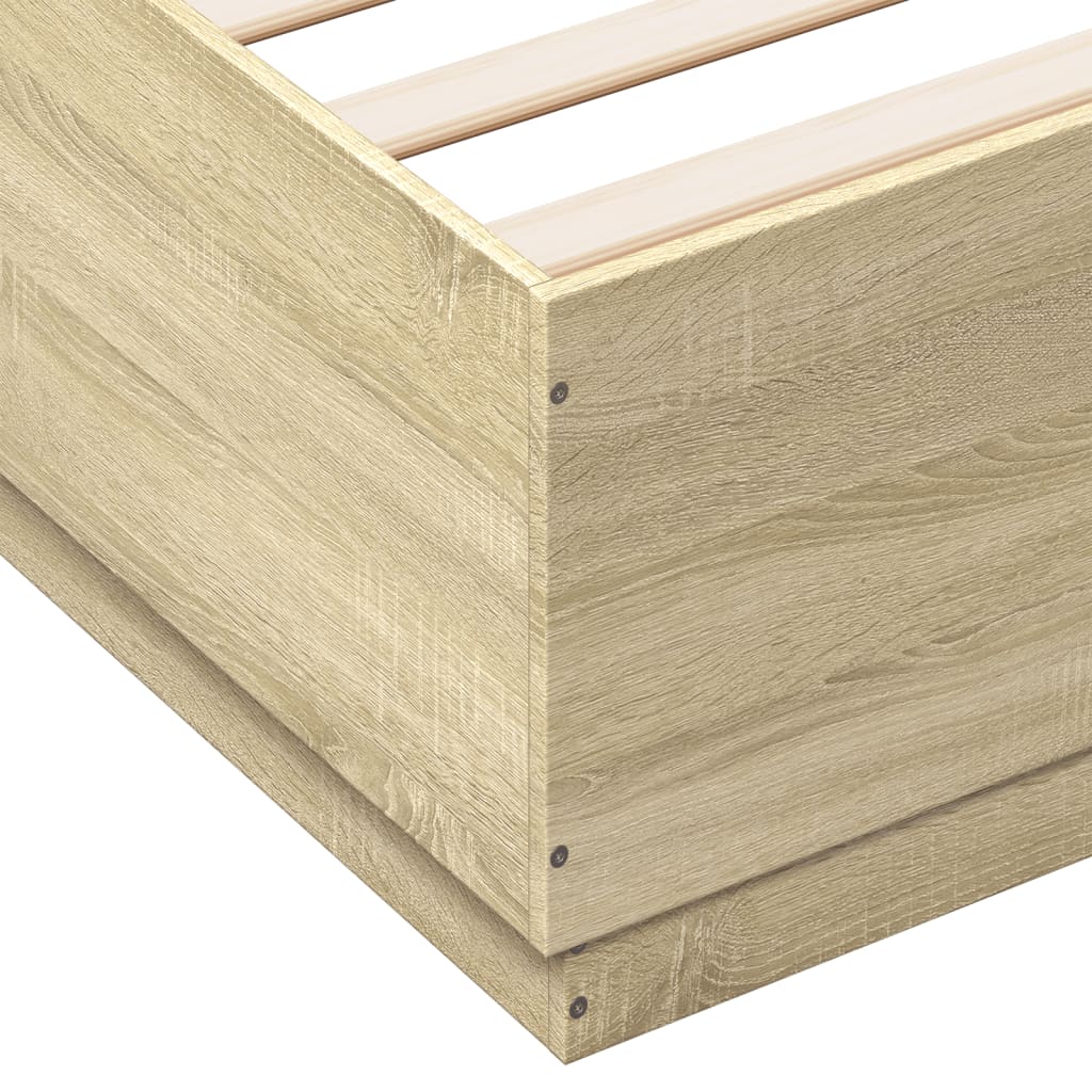 Cadru de pat cu LED stejar sonoma 150x200 cm lemn prelucrat GartenMobel Dekor