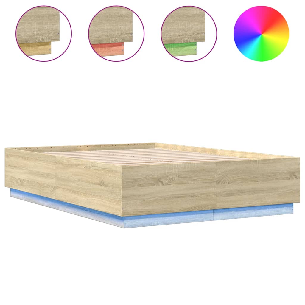 Cadru de pat cu LED stejar sonoma 150x200 cm lemn prelucrat GartenMobel Dekor