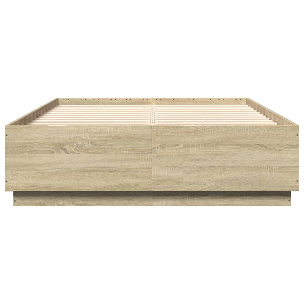 Cadru de pat cu LED stejar sonoma 150x200 cm lemn prelucrat GartenMobel Dekor
